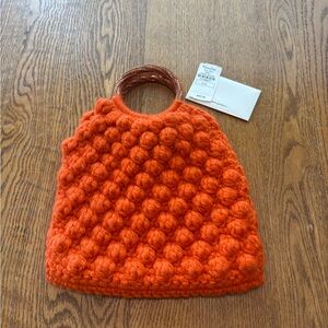 Gedebe Marigold Orange Crochet Sachet Crystal Top Handle Bag Purse Neiman Marcus